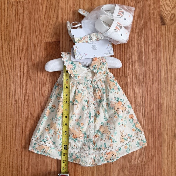 Haute Hippie Baby Girl Easter Dress W/Shoes, Bunny Ear Headband & Diaper Cover - Picture 15 of 16